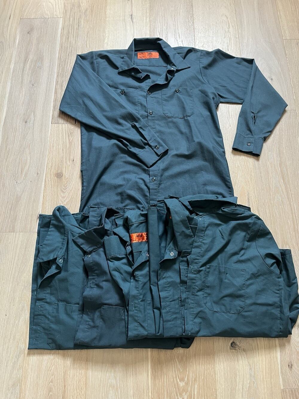 Lot Of 6 Red Kap SP14 Men's Large Industrial Long Sleeve Work Shirt Green Sz Med